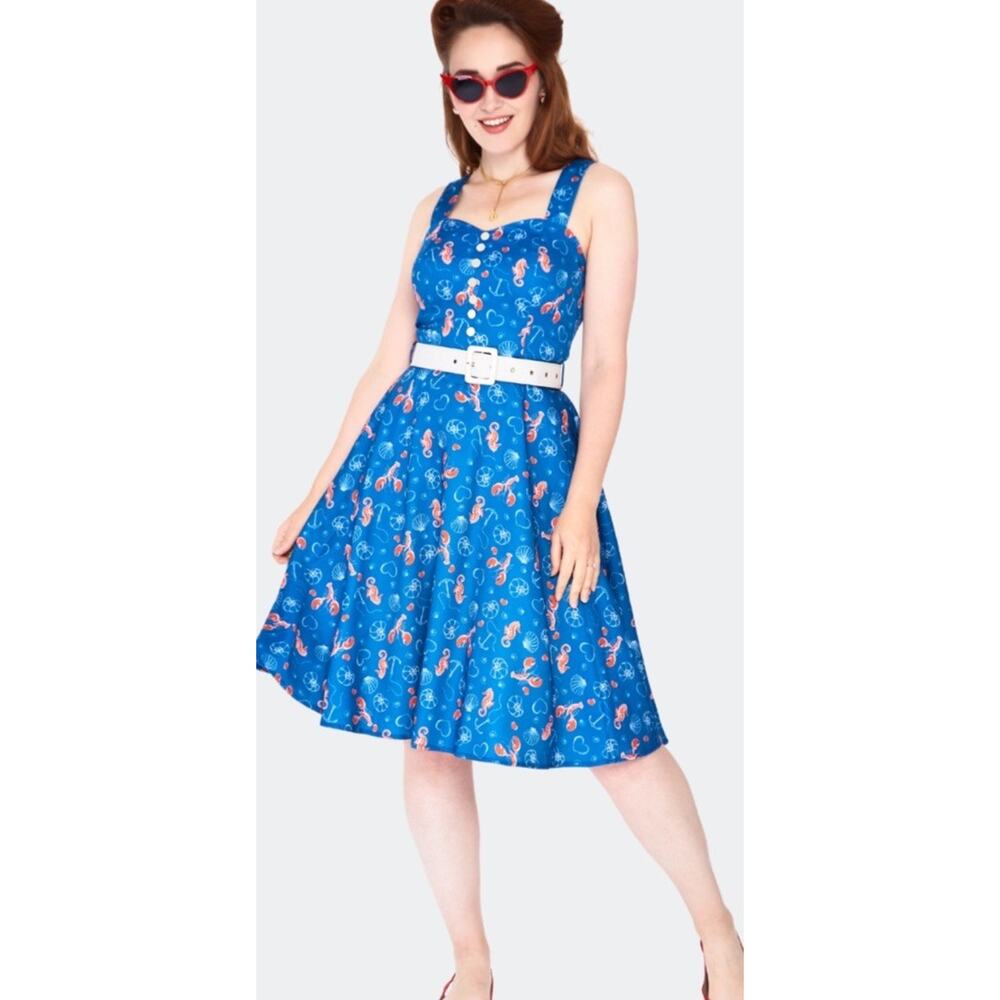 Voodoo Vixen SEA PRINT SLEEVELESS FLARE DRESS PINUP XXL NWT NAUTICAL NO BELT